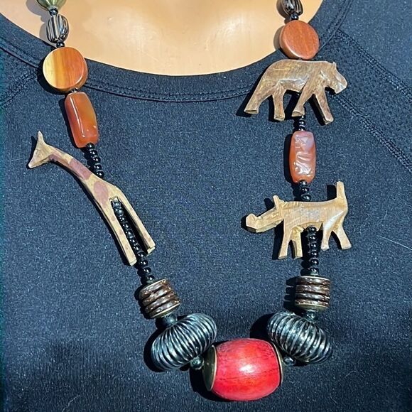 Vintage African-Style Mixed Media Necklace - 29 Inches - Picture 6 of 12